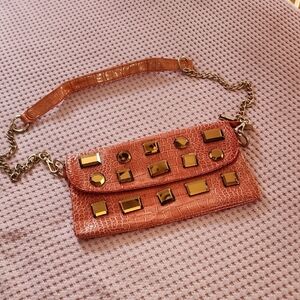 Chic Embellished Clutch in Orange with Gold Accents